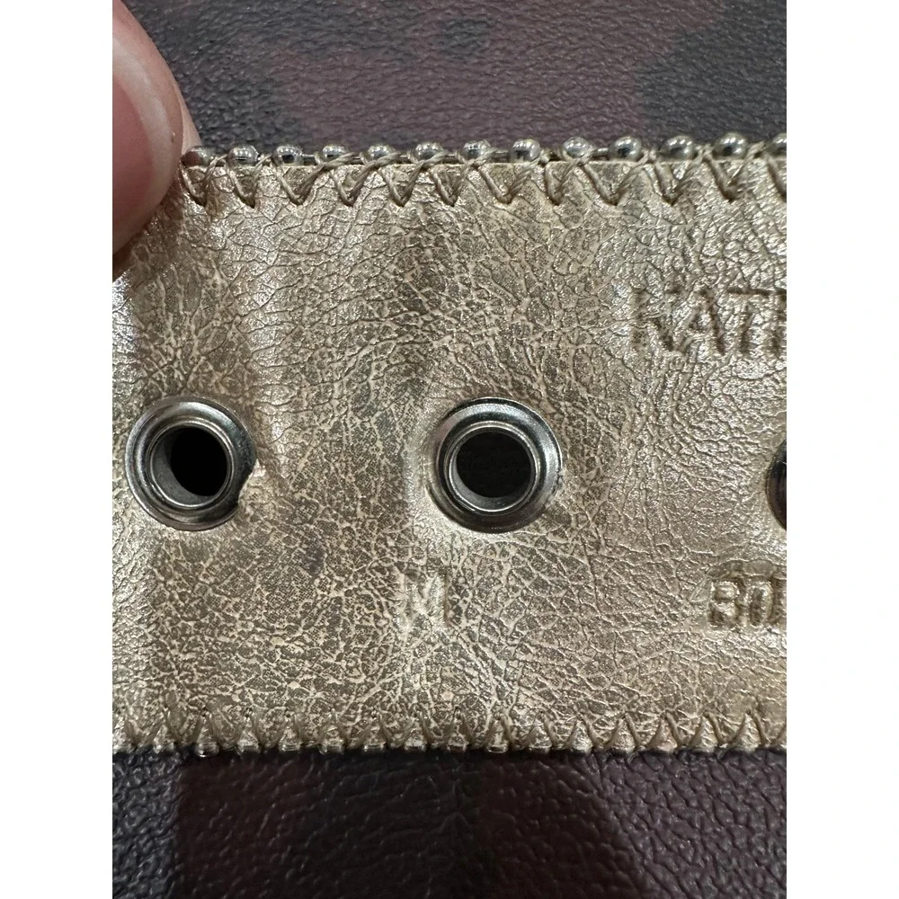 Kathy Van Zeeland Womens Cream Studded Belt Silver Buckle Crystal M 601765